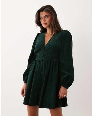 Nobody's Child Riley V-neck Balloon Sleeve Shirred Waist Mini Dress - Green