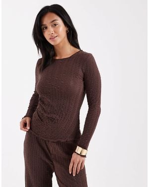 Only Petite Long Sleeve Top Co-Ord With Ruche Detail - Brown
