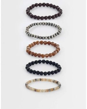 ASOS Confezione Da 5 Bracciali Marroni Con Perline Cat-Eye E Marmo - Bianco