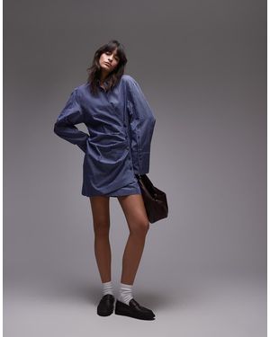 & Other Stories Mini Shirt Dress With Ruched Wrap Front - Blue