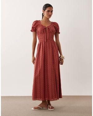 Miss Selfridge Eyelet Milkmaid Midaxi Dress - Red