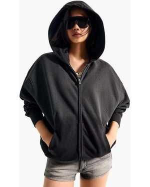 Bershka Oversize Zip-up Hood Sweatshirt - Black