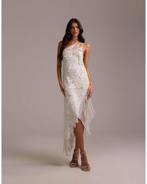 ASOS Fallen Shoulder With Asym Hem Midi Dress in White Lyst UK