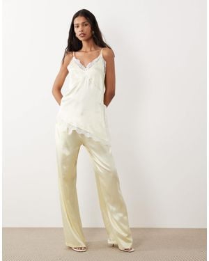 SNDY'S Satin Drawstring Wide Leg Pants - Natural