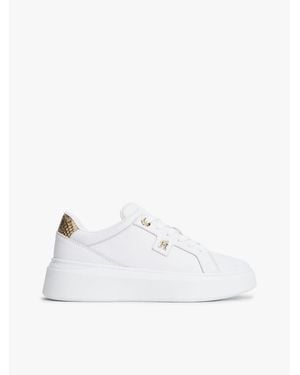 Tommy Hilfiger Snake Print Heel Leather Platform Trainers - White