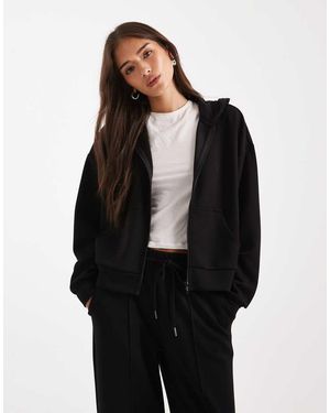 Brave Soul Sudadera Negra Con Capucha Y Cremallera Delantera De Tejido Efecto Neopreno De - Negro