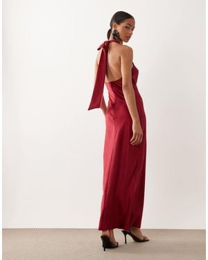 TFNC London Satin Racer Halter Bow Detail Maxi Dress - Red