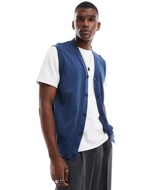 Threadbare Knitted Button Up Waistcoat - Blue