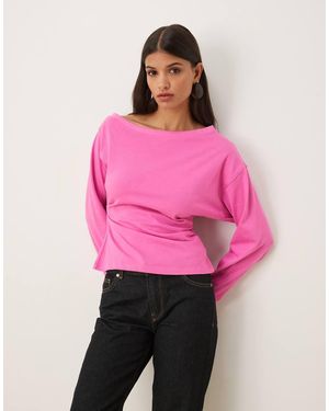 ASOS Long Sleeve Off Shoulder Corset Waist Tee - Pink