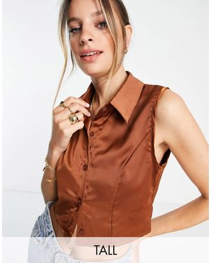 Heartbreak Tall Satin Fitted Shirt Co-ord - Brown