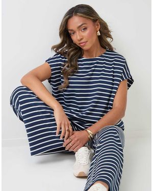Threadbare Stripe Jersey Co-Ord Boxy Fit Top - Blue