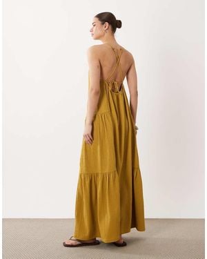 ASOS Textured Halter Trapeze Maxi Dress - Natural
