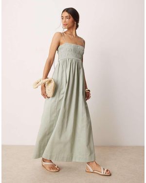 ASOS Shirred Bust Cotton Sateen Maxi Dress - Natural