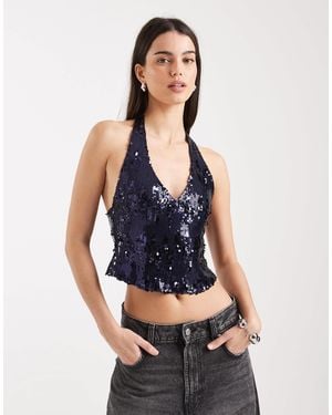 Motel Cosio Sequin Halter Top - Blue