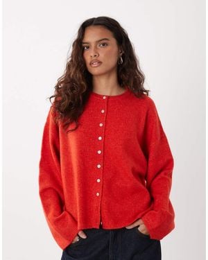 ASOS Fluffy Relaxed Crew Neck Cardigan - Red