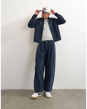 TOPMAN Barrel Fit Cord Trouser - Blue