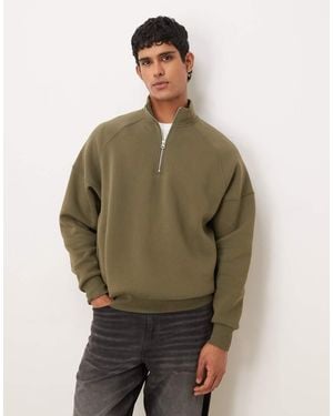 ASOS Relaxed Boxy Quarter Zip Sweatshirt - Green