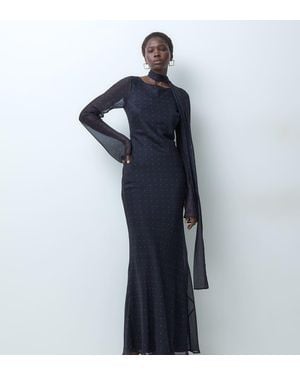 ASOS Asos Design Tall Chiffon Bias Cut Maxi Dress With Matching Scarf - Blue