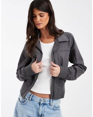 Hollister Y2K Mock Neck Twill Fitted Jacket - Gray