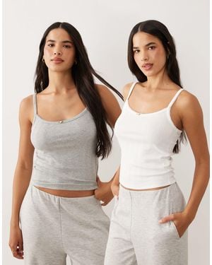 ASOS – 2er-pack camisole-pyjamaoberteile aus pointelle - Weiß