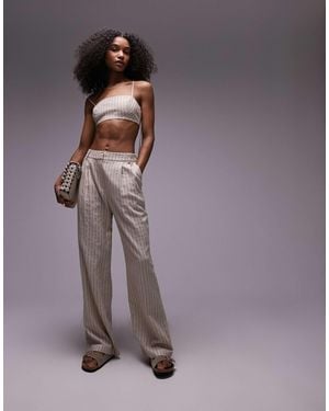 TOPSHOP Stripe Linen Pants - Gray
