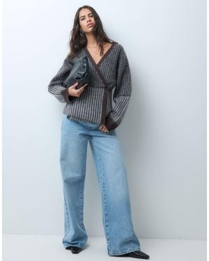 & Other Stories Woll- und baumwollmix zweifarbiger wickel-cardigan - Blau