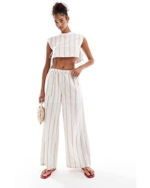 Native Youth Striped Wide Leg Co-ord Trousers - White