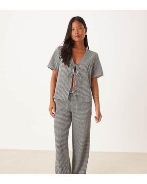 JDY Petite Seersucker Wide Leg Trousers Co-ord - Grey