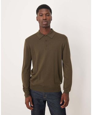 Mango 100% Wool Button Up Long Sleeve Knitted Polo Top - Brown
