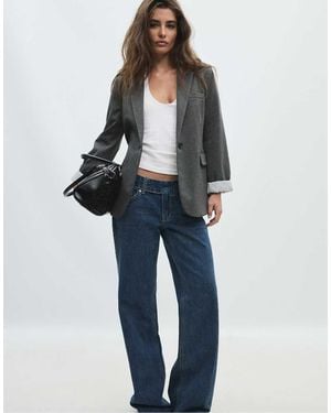 Stradivarius Blazer Regular Fit A Quadri Pied De Poule - Grigio