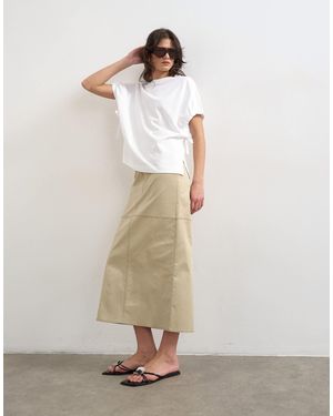 TOPSHOP Column Midi Skirt With Contrast Stitch Detail - White