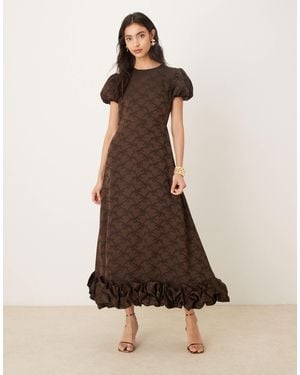 Sister Jane Puff Sleeve Ruffle Hem Midaxi Dress - Natural
