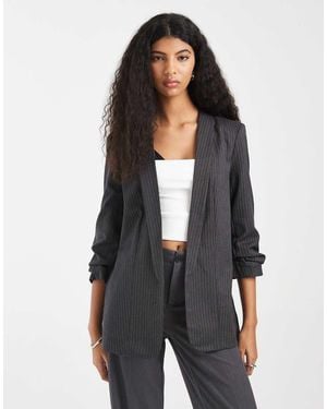 Pieces Tailored Ruched Sleeve Blazer - Grey