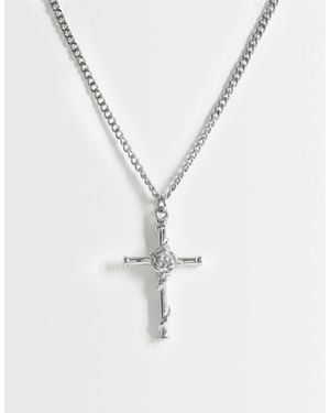 ASOS Waterproof Stainless Steel Rose Center Cross Pendant Necklace - White