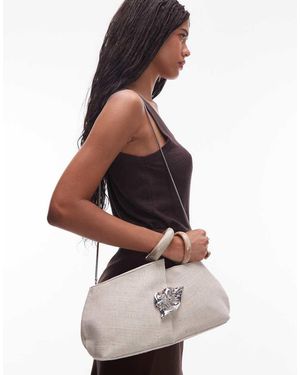 & Other Stories Canvas Clutch Met Zilveren Blad-Broche En Afneembare Zilveren Hengsel - Naturel