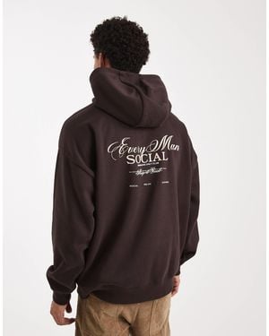 Threadbare Oversized Back Print Hoodie - Brown