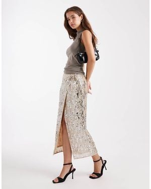 ASOS Falda Midi Cruzada De Lentejuelas Variadas De -Dorado - Neutro