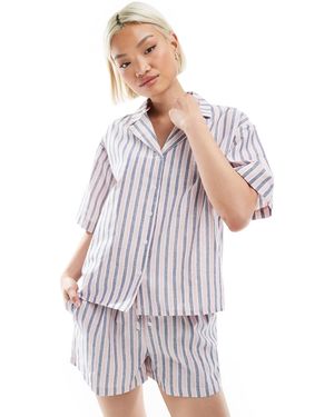 Threadbare – -blau gestreiftes strand-hemd, kombiteil - Weiß