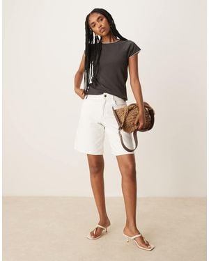 Mango Contrast Trim Cap Sleeve T-shirt - Natural