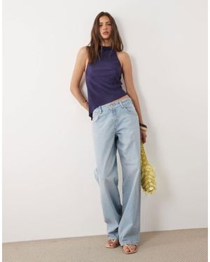 Motel Atsila High Neck Sleeveless Plisse Asymmetric Top - Blue