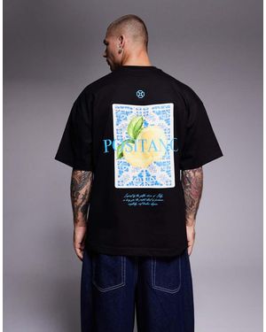 River Island Positano Lemon Back Print Oversized T-Shirt - Blue