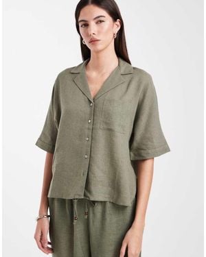 ONLY Linen Blend Short Sleeve Shirt - Green