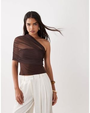 ASOS Mesh-one-shoulder-top - Braun