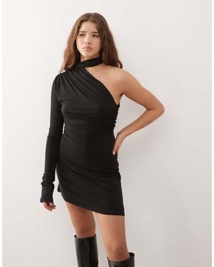 Weekday Halternek Mini-Jurk Met Blote Schouder En Lange Mouw - Zwart