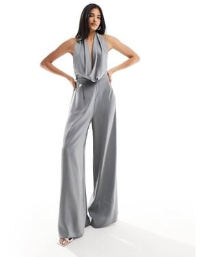 ASOS Satin Cowl Neck Halter Jumpsuit - White