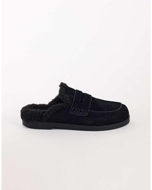 TOPSHOP Addie Suède Loafer-Muiltje Met Schapenvacht - Zwart