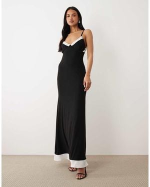 ASOS Monochrome High Low Hem Mesh Awkward Length Dress With Peek A Boo Hem - Black