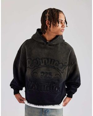 CERNUCCI Washed Embroidered Boxy Hoodie - Black