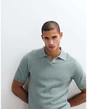 Mango Retro Fine Knit Split Collar Polo Shirt - Gray