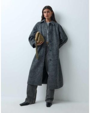 ASOS Abrigo Formal Largo Con Cuello De Solapa Cepillado Y Estampado A Cuadros En Pow-Multi - Gris
